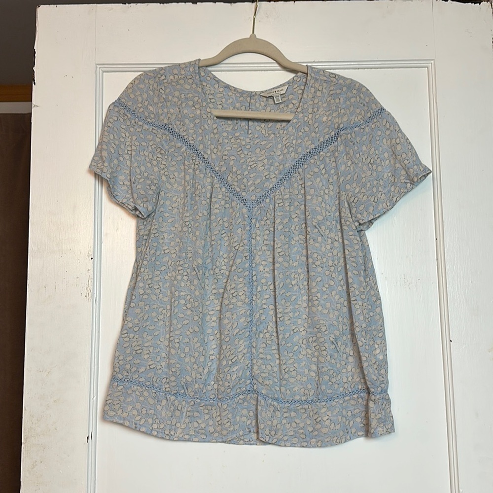 Lucky Brand Boho Peasant Blouse | Lightweight Blue Floral Cottagecore Top